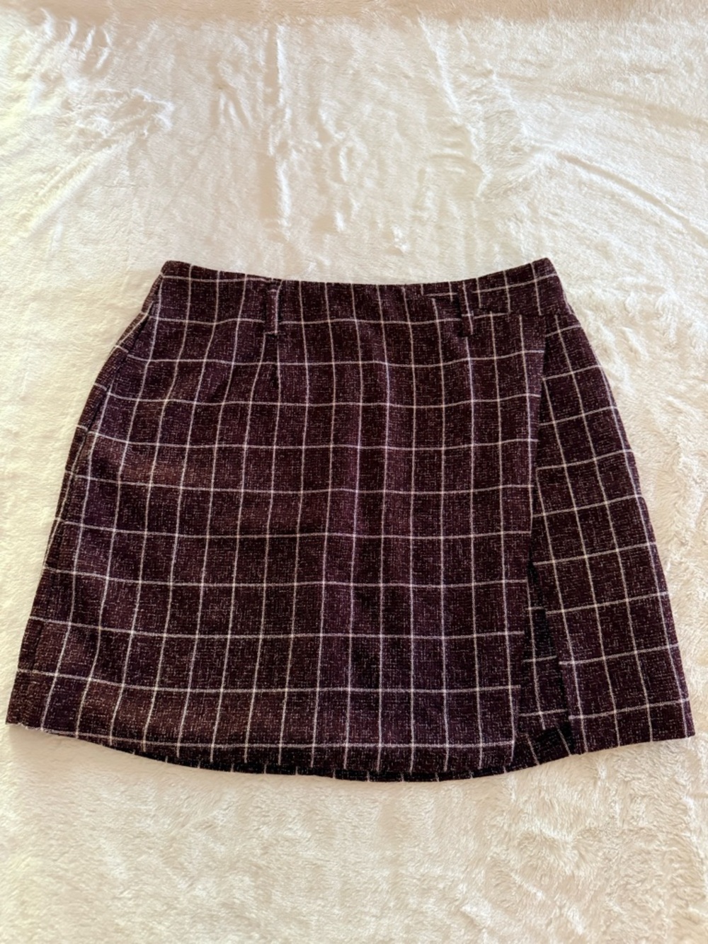 Plaid Tweed Mini Skirt in Dark Plum